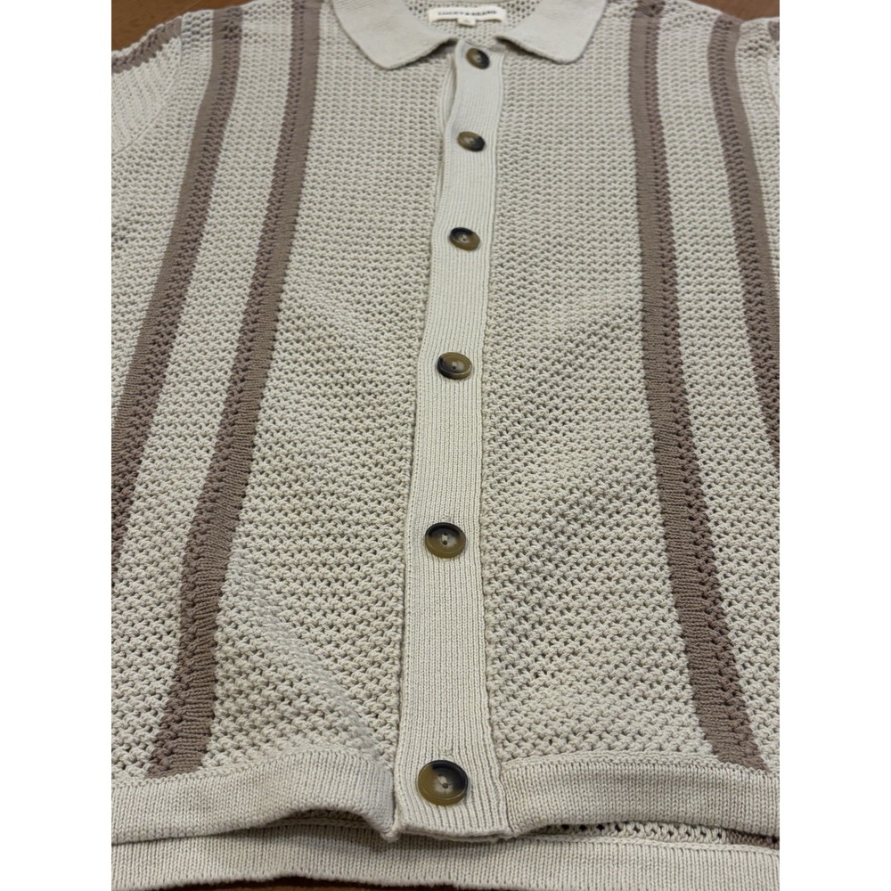 Lucky Brand Striped Crochet Cardigan Sweater Collared Button Short Sleeve Beach - Picture 5 of 16